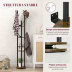 Industrial Style Rotating Floor Coat Rack with 8 Hooks and 4 Shelves, Ø30x175cm, Brown