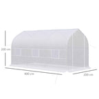 Outsunny UV-Proof Tunnel Greenhouse with 6 Mesh Windows and Roll-Up Entrance, Metal and PE, 4x2x2 m, White