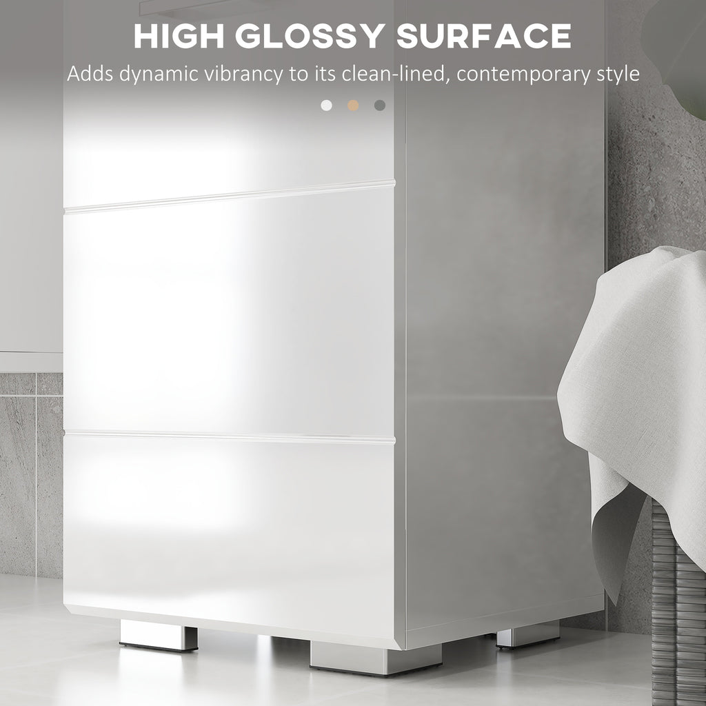 Kleankin Bathroom column in MDF with open shelf, drawer and locked locker, 37x32.5x170 cm, white - Borgè