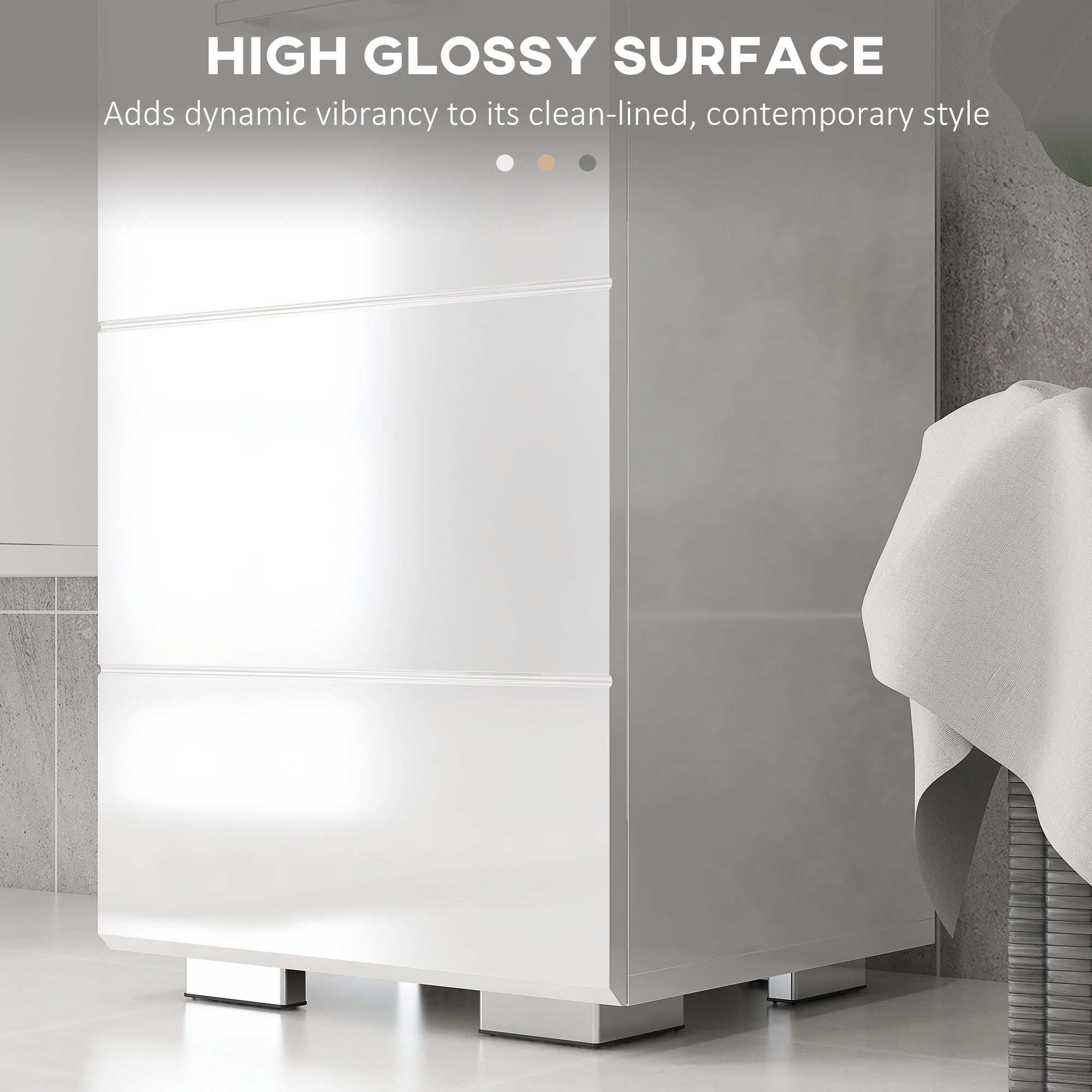 Kleankin Bathroom column in MDF with open shelf, drawer and locked locker, 37x32.5x170 cm, white - Borgè