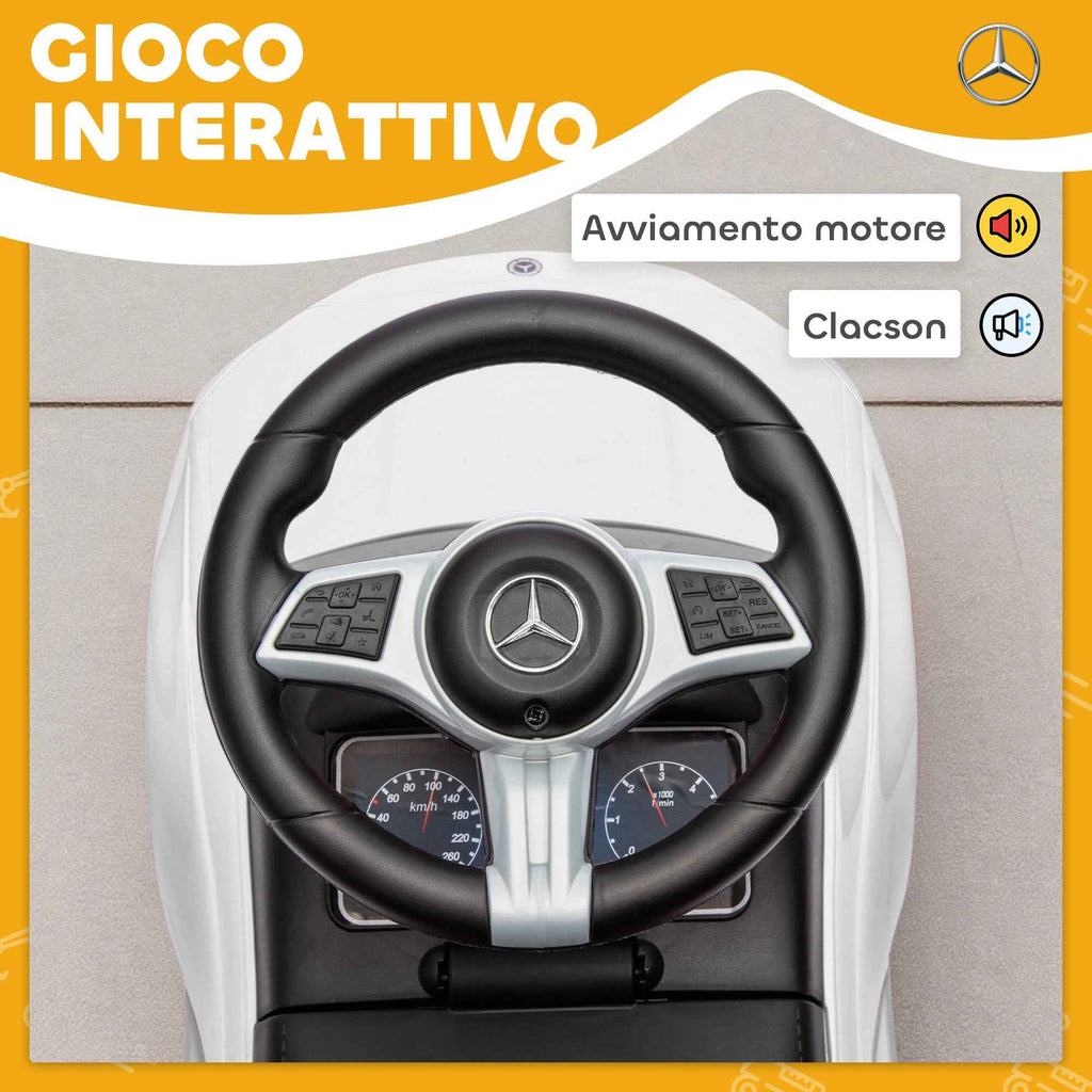 AIYAPLAY Mercedes Benz Licensed Ride-On Toy Car with Horn and Storage Space, 65x28x39 cm, White