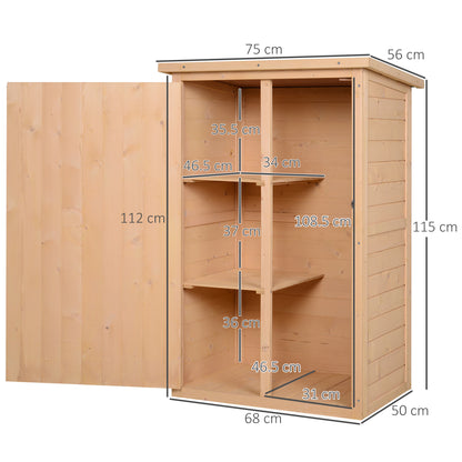 Fir Wood Garden Shed with Waterproof Roof and 2 Shelves, 75x56x115 cm