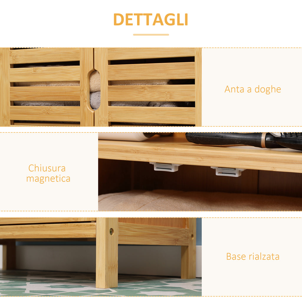 Space-Saving Wooden Bathroom Cabinet with Cupboard, 2 Doors and 2 Open Shelves, 50x29x92 cm