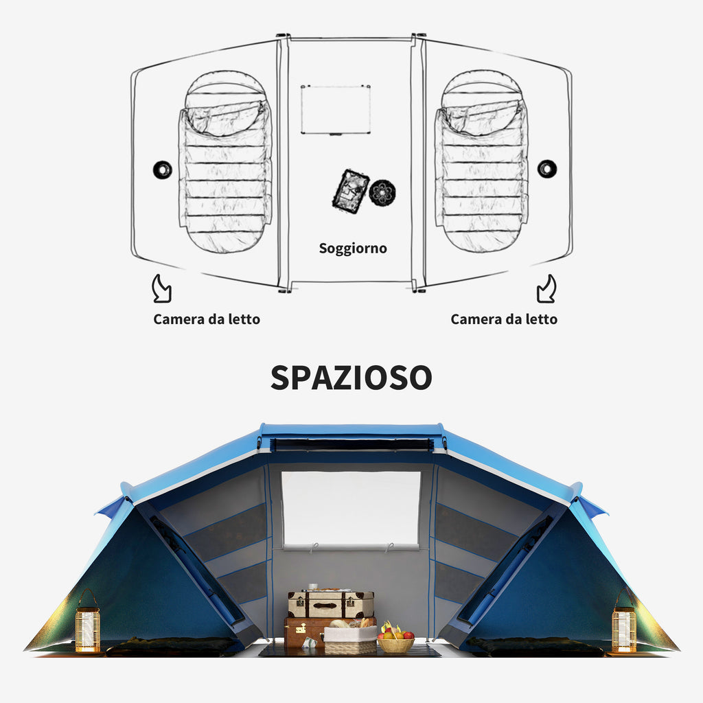 4-Person Camping Tent with 2 Sleeping Areas and Carry Bag, 430×240×170 cm, White and Blue