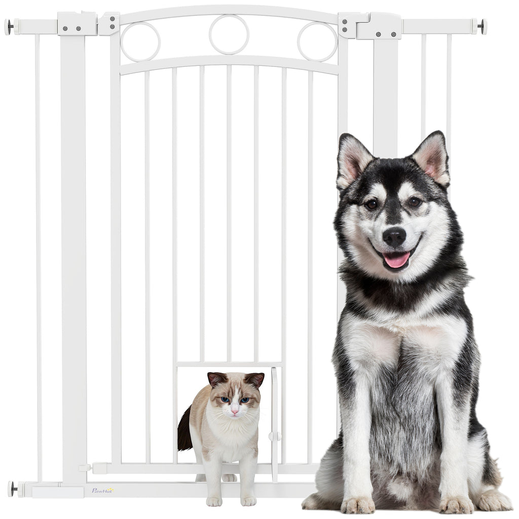 Adjustable Dog Gate 76-104 cm, 106 cm High Gate with 2 Extensions, White