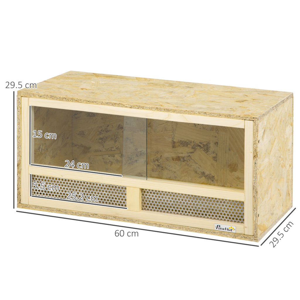 Wooden Reptile Terrarium with Sliding Glass Doors and Mesh Panels, 60x29.5x29.5cm