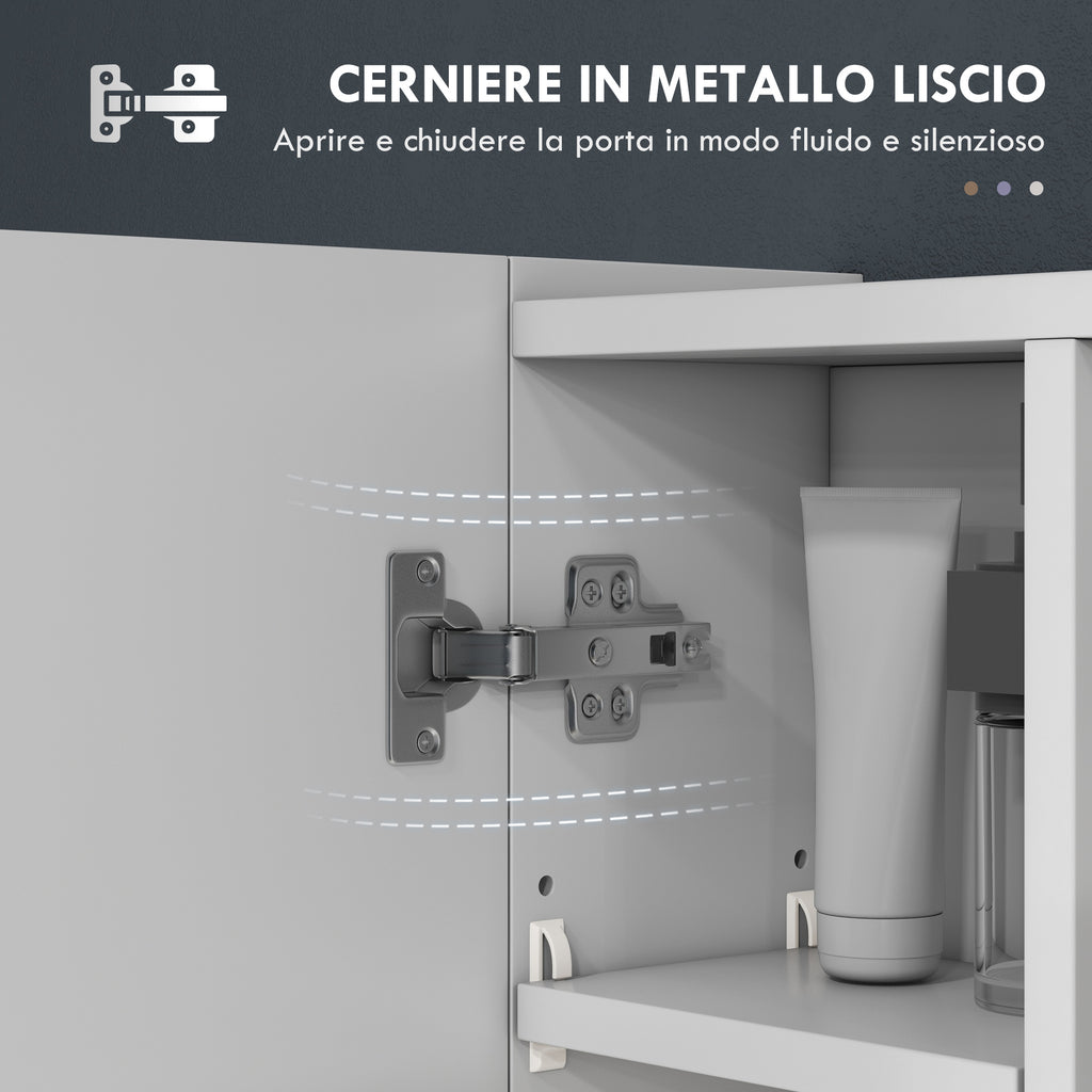 kleankin Bathroom Mirror Cabinet with 3 Soft-Close Doors and Adjustable Shelves, 90x15x75 cm, White