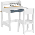 AIYAPLAY Children's Desk and Chair Set with Shelf, Cup Holder, Drawers, Wooden Kids' Room Furniture