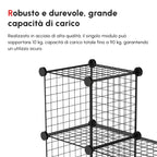 Space-saving bookcase cabinet, 9 mesh cubes with steel and PP panels, 35x35x35 cm, Black
