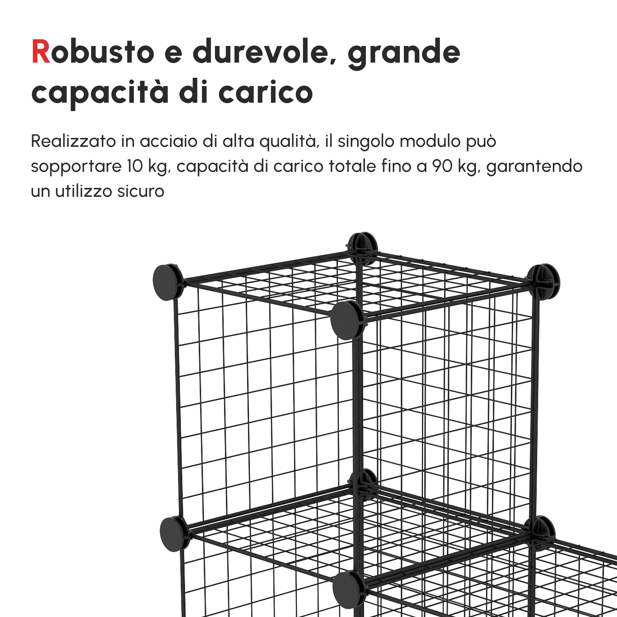 Space-saving bookcase cabinet, 9 mesh cubes with steel and PP panels, 35x35x35 cm, Black
