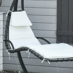 Hanging Garden Lounger, Padded Outdoor Hanging Lounger with Canopy, Cream 190x115x190cm