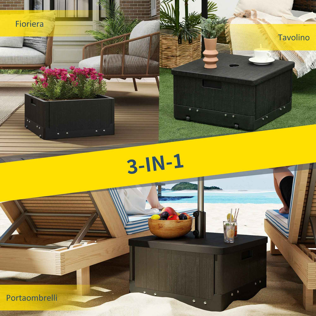 Outsunny 3-in-1 Fillable Multi-Purpose Umbrella Base, Coffee Table and Planter, Black