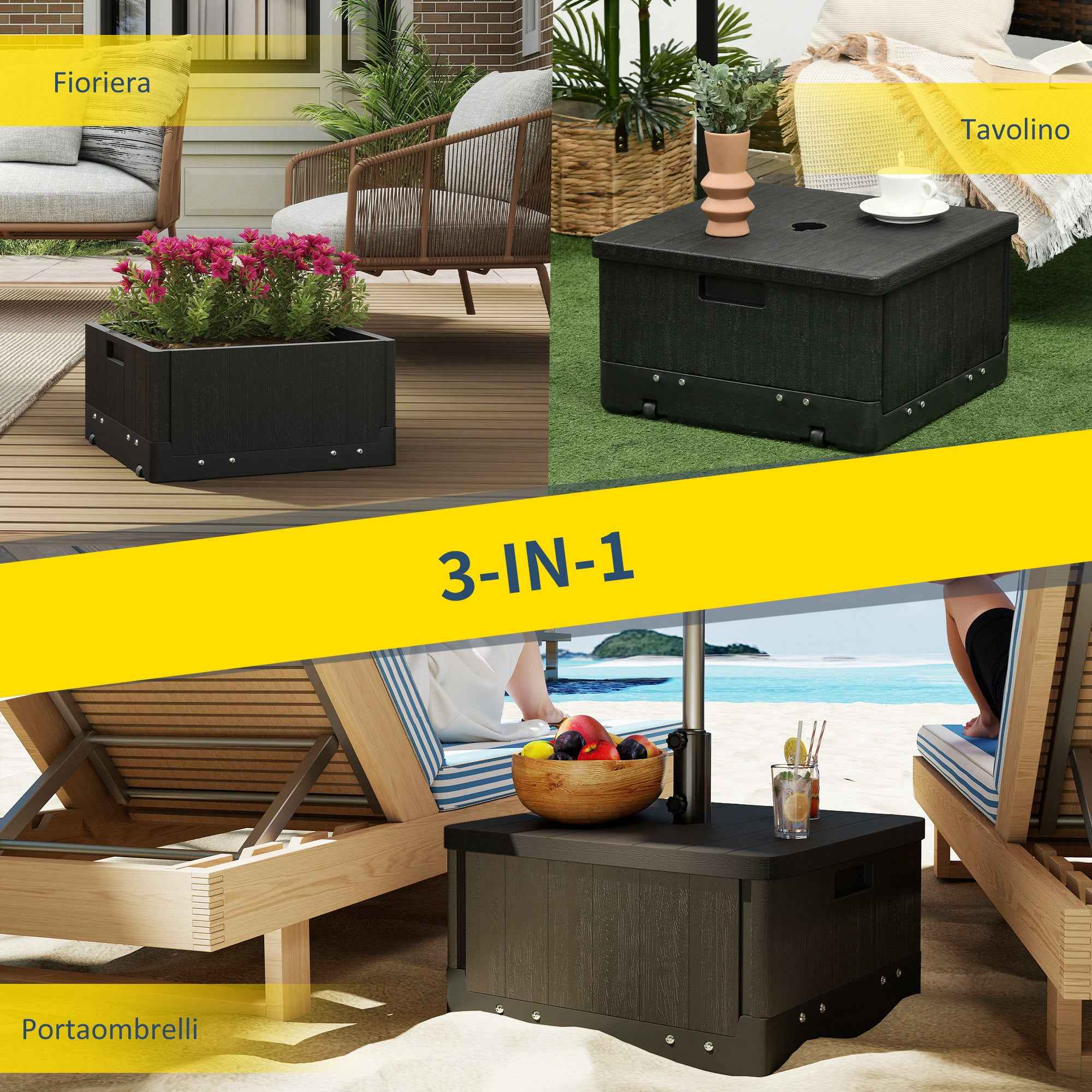 Outsunny 3-in-1 Fillable Multi-Purpose Umbrella Base, Coffee Table and Planter, Black