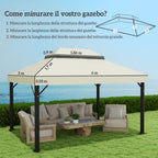 3x4m 2 Tier 600D Oxford Fabric Garden Gazebo Cover with Drainage Holes, Cream White