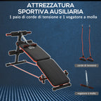 Folding and Adjustable Abdominal Bench with Rowing Machine and 2 Ropes, Steel 51x137x50-66 cm, Black and Red