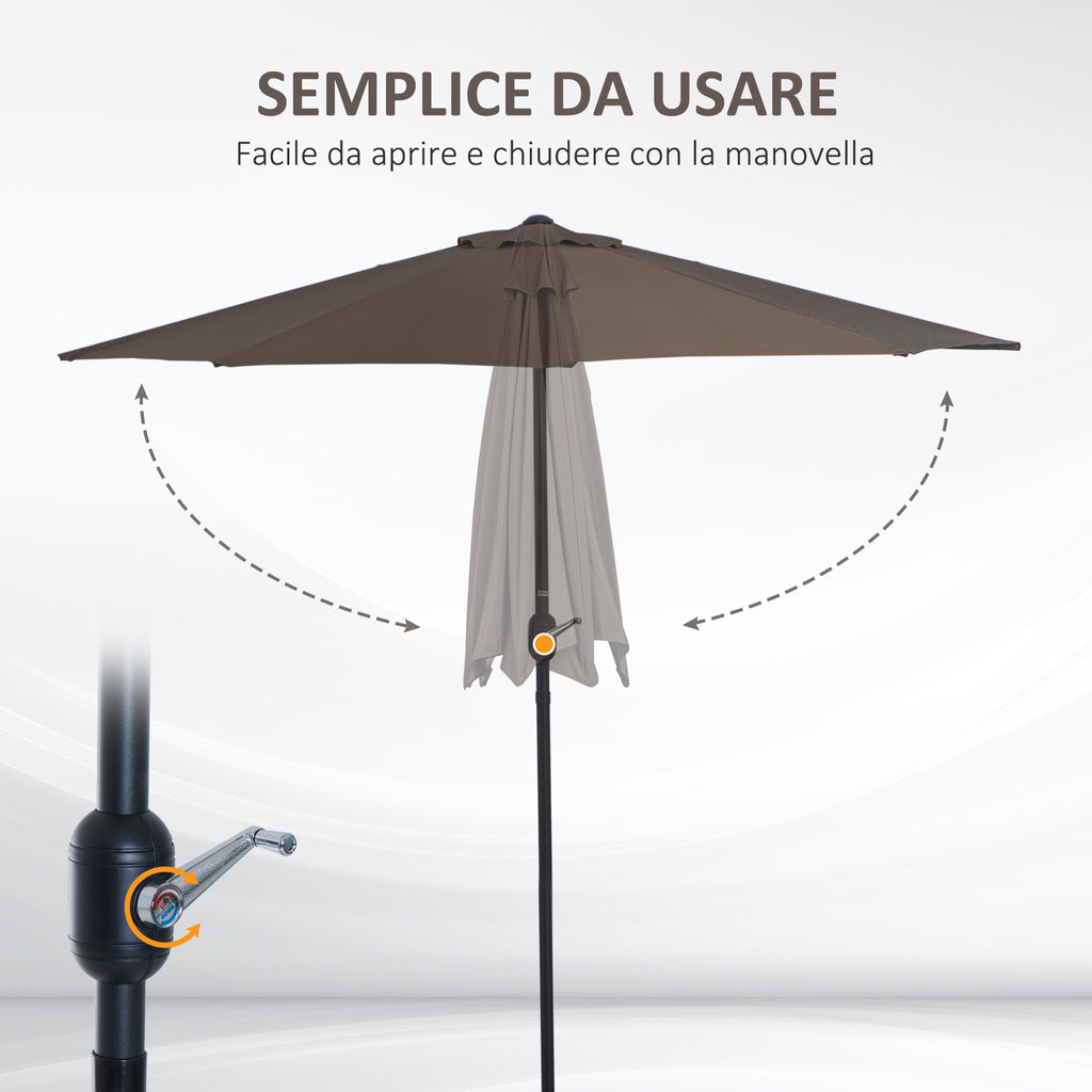 Space-Saving Mezzaluna Wall Umbrella with Crank Opening, Coffee