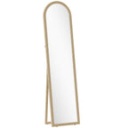 Full-Length Floor and Wall Mirror with Easel, Stone Effect and Arch Shape, 40x160 cm, Beige