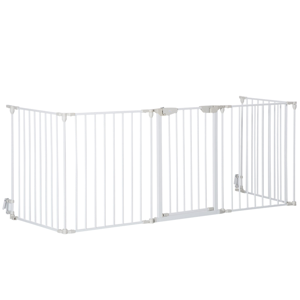 PawHut Adjustable and Foldable Dog Gate with Automatic Closure and Lock, 300 x 74.5 cm, White