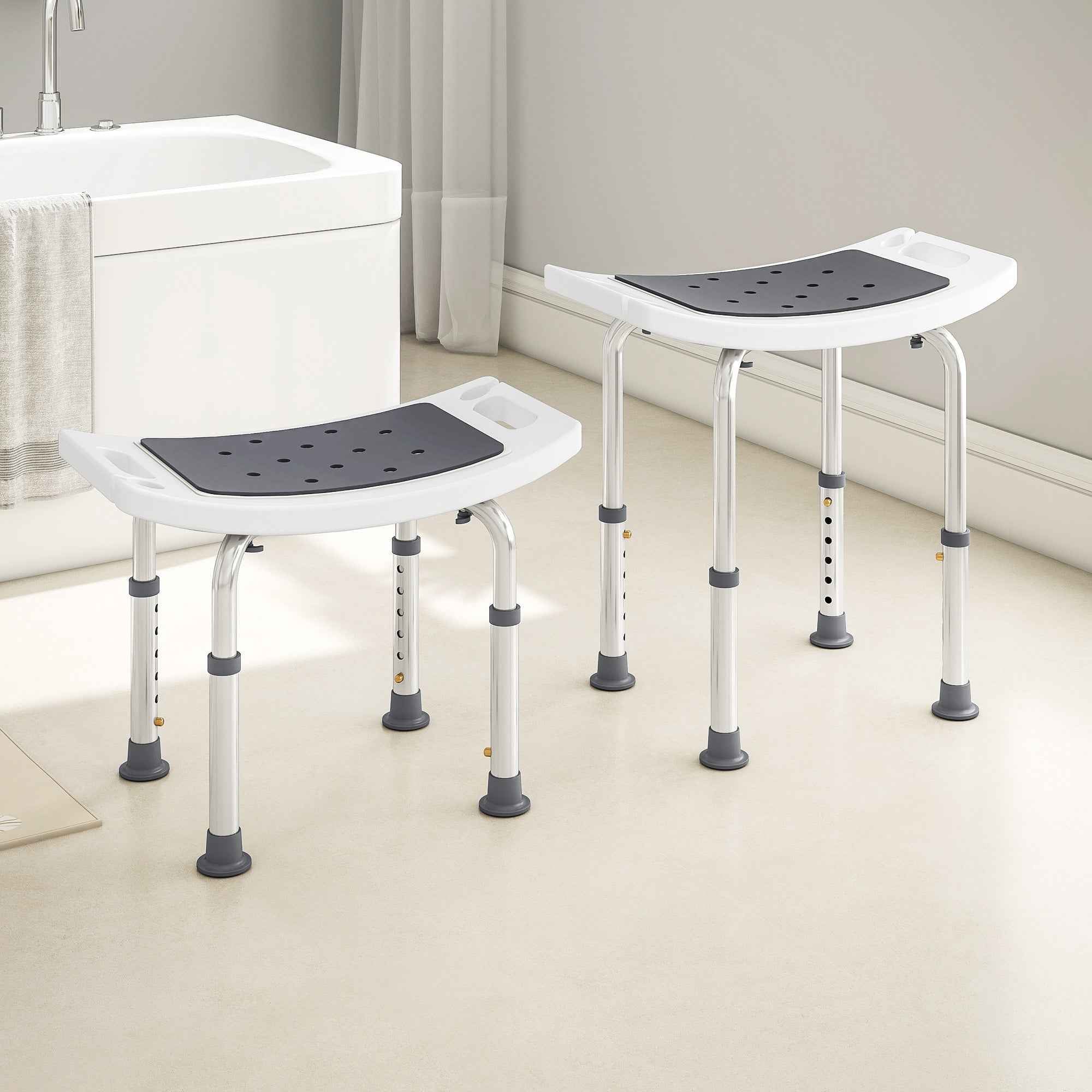 HOMCOM Shower Stool in Aluminum Alloy and Non-Slip Plastic, 6-Level Adjustable Height 39-52cm, Grey