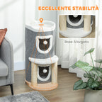 Cat Scratching Tree, 76 cm Tall, with Houses, Bed, Balls and Sisal Posts, Grey
