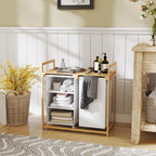 Laundry Basket with 2 Pull-Out Bags, Bamboo Handles and Shelf, 70x36x70 cm, White