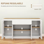 Modern Kitchen Sideboard with Drawer and 3 Cabinets with Adjustable Shelves, 140x40x75 cm, White