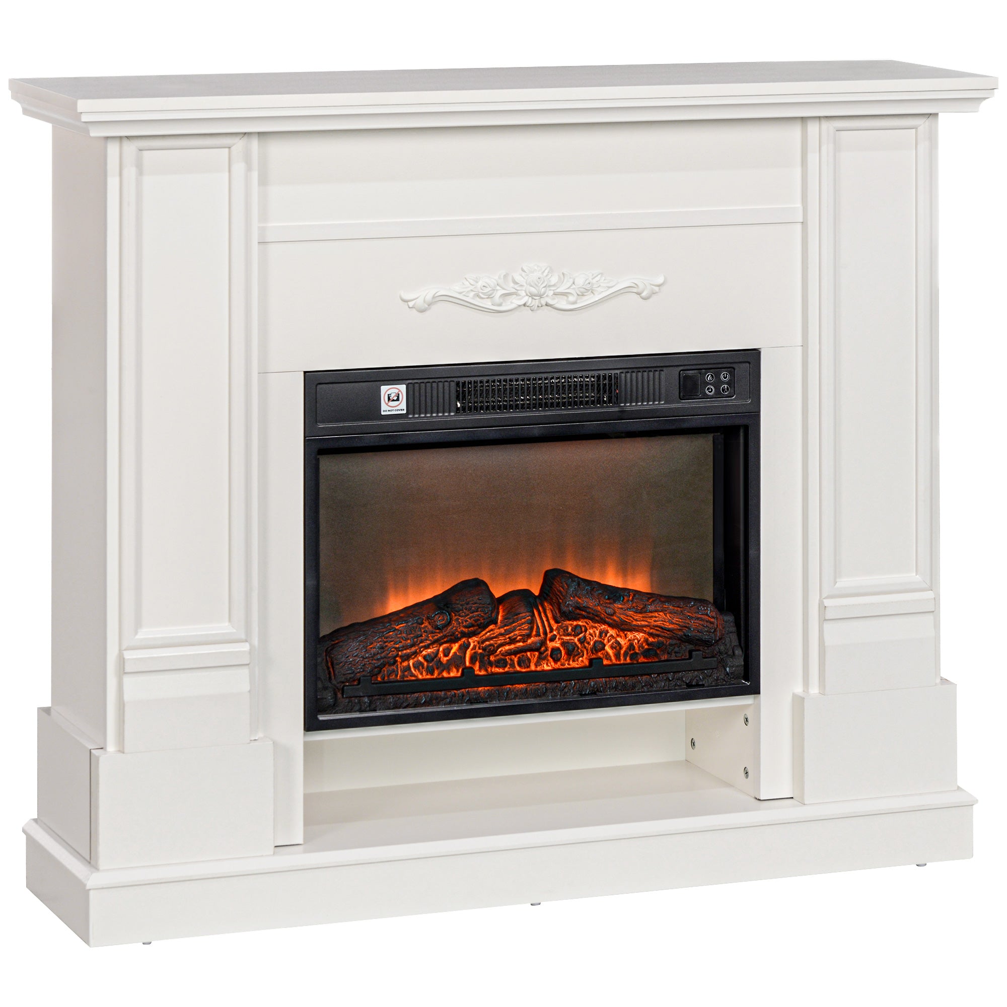 Electric Fireplace 1800W with 3-Intensity Flame and Remote Control, in Wood, Metal and Glass, 117x30x100 cm, White