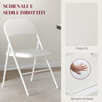 Set of 2 Folding Chairs Padded in PU Faux Leather and Metal, 45x46x78 cm, White
