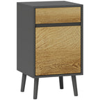 Modern Handleless Nightstand with Drawer and Cabinet, 40x39x69 cm, Dark Grey and Wood