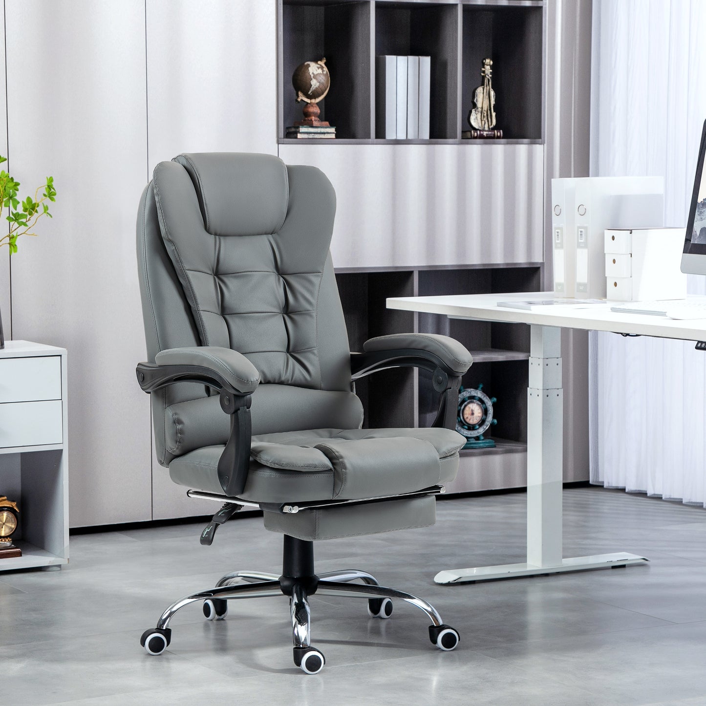 HOMCOM Ergonomic Office Chair 145° Reclining with Removable Footrest in Faux Leather, Gray