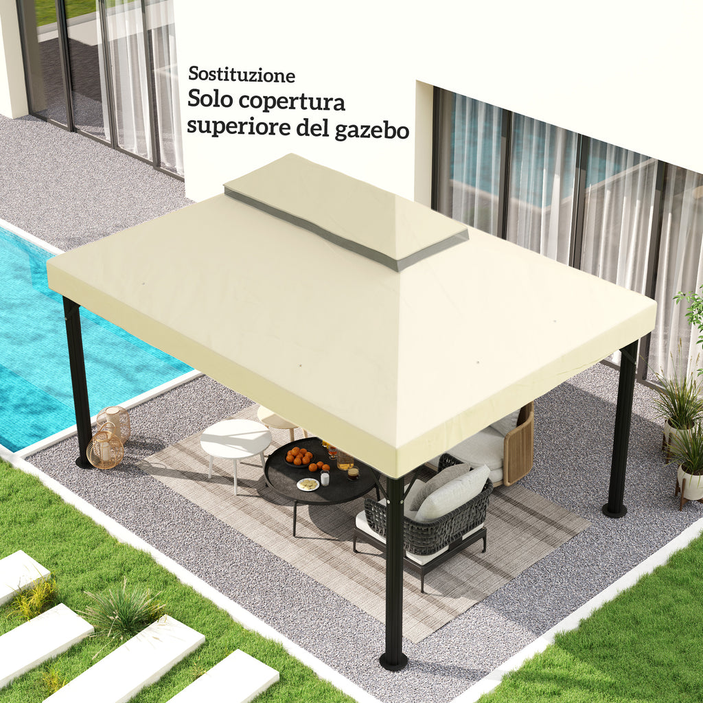 3x4m 2 Tier 600D Oxford Fabric Garden Gazebo Cover with Drainage Holes, Cream White