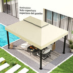 3x4m 2 Tier 600D Oxford Fabric Garden Gazebo Cover with Drainage Holes, Cream White