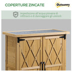 Wooden Garden Cabinet Tool Storage with 2 Doors and 4 Shelves, Sheet Metal Top, 75x40x90 cm