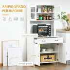 Modern Kitchen Cabinet with 2 Cabinets, Glass Doors and Adjustable Shelves, 80x48x170 cm, White