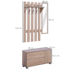 3-in-1 Wardrobe Furniture Set with Mirror and Shoe Rack for Entrance Hallway, Chipboard, 90 x 21.5 x 116cm, Oak