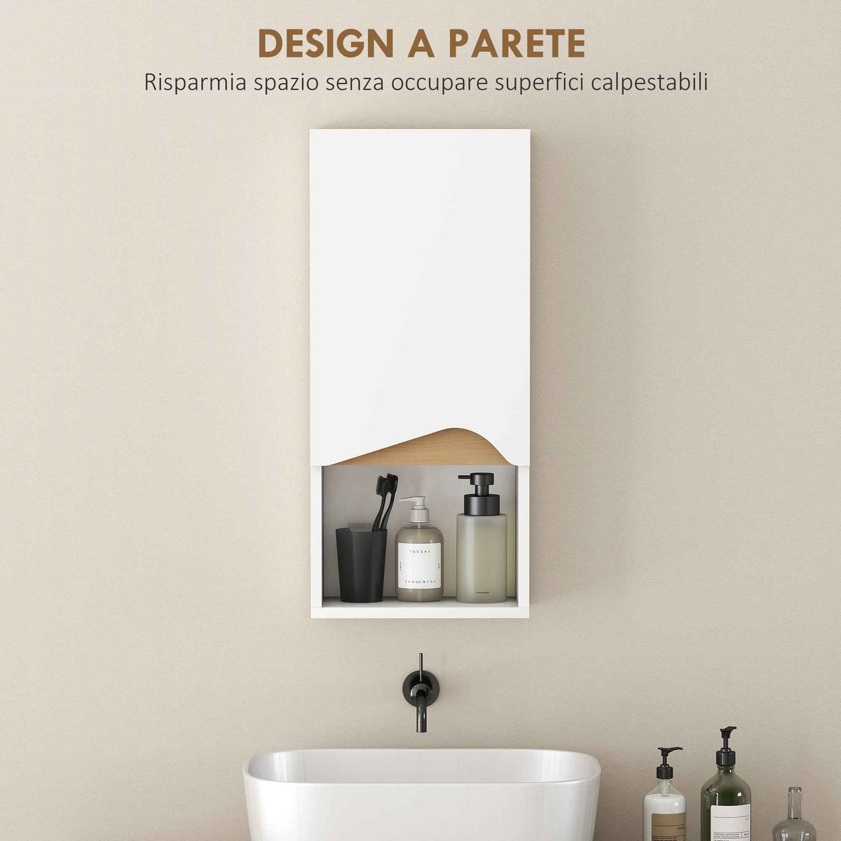 HOMCOM Bathroom Wall Cabinet with Open Shelf and Adjustable Shelf, Wooden, 30x17x67 cm, White and Wood Color