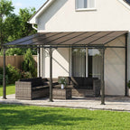 Outsunny 4x3 m Lean-to Pergola with Polycarbonate, Metal, and Aluminum Roof with Screws, Brown
