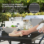 7-Piece Garden Set with Dining Table with Umbrella Hole and 6 Folding Chairs, Gray