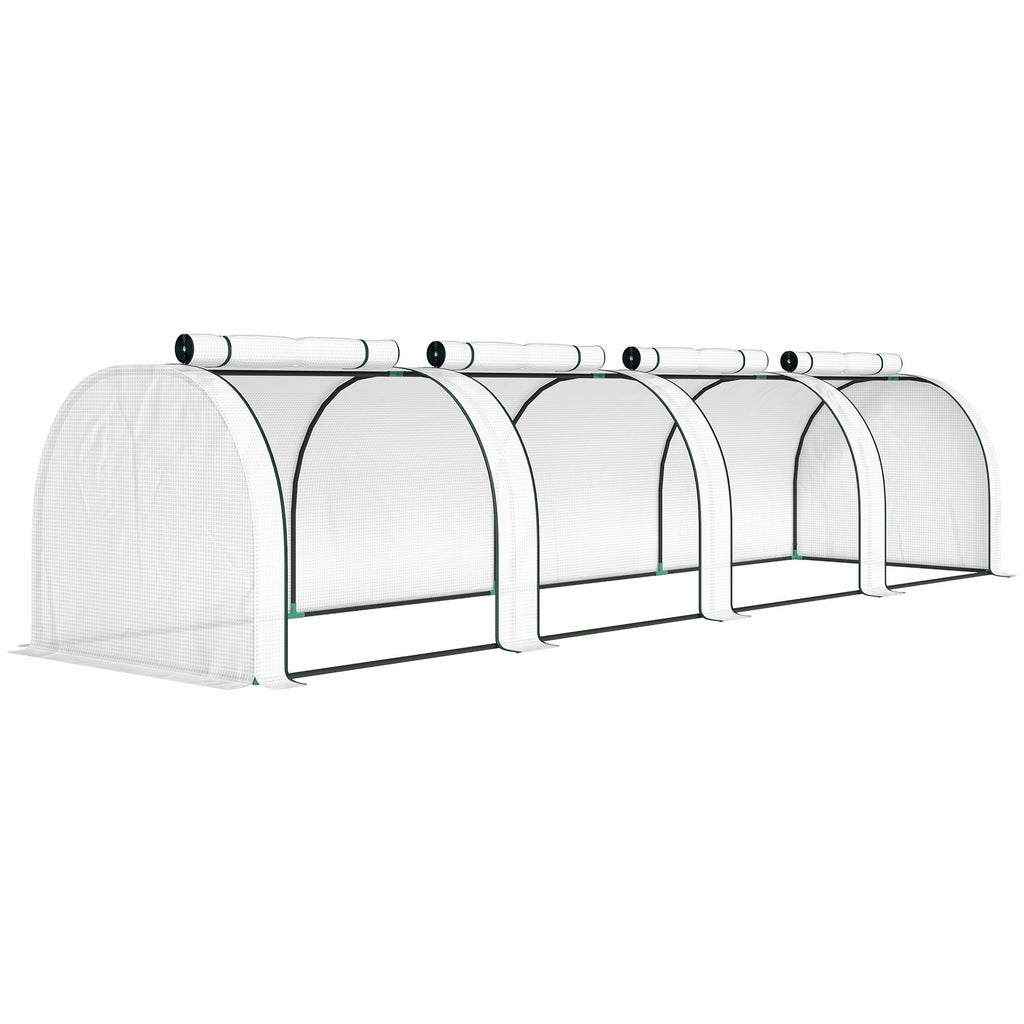 Outsunny Waterproof Anti-UV Steel and Plastic Tunnel Greenhouse with 4 Doors, 395x100x80 cm, White