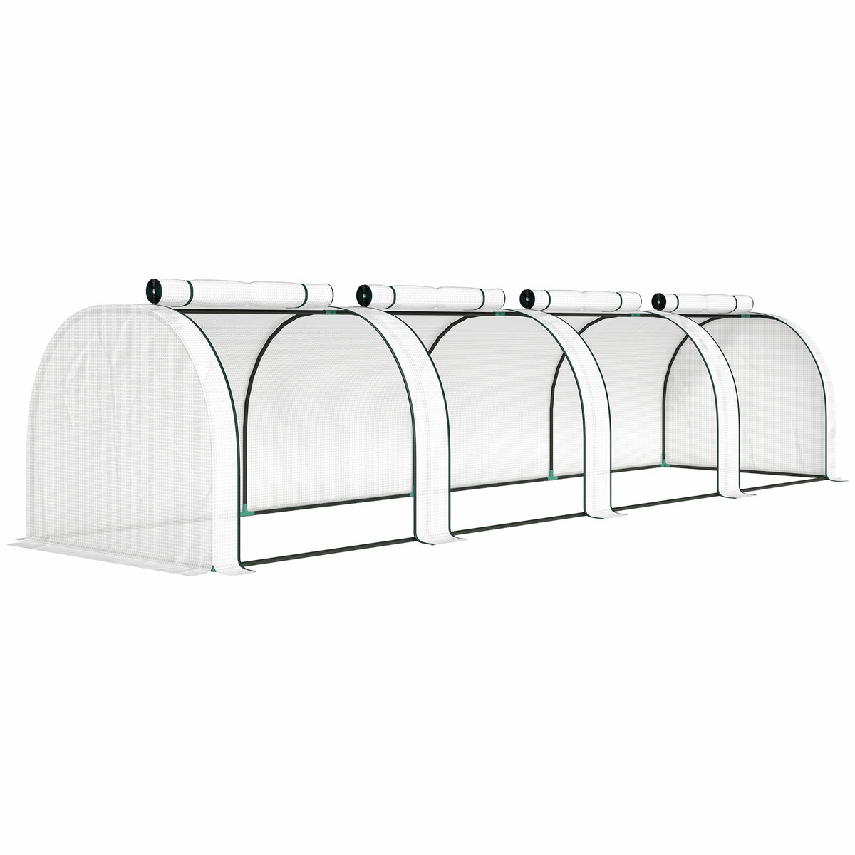 Outsunny Waterproof Anti-UV Steel and Plastic Tunnel Greenhouse with 4 Doors, 395x100x80 cm, White