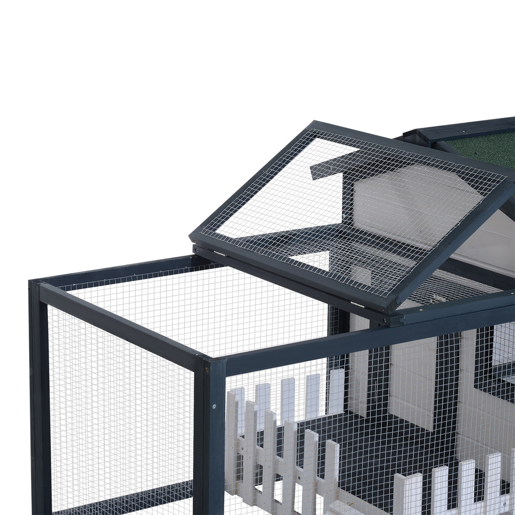 Outdoor Rabbit Hutch in Fir Wood with House and Exercise Area, 151x78x84.5 cm, Green and White