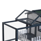 Outdoor Rabbit Hutch in Fir Wood with House and Exercise Area, 151x78x84.5 cm, Green and White