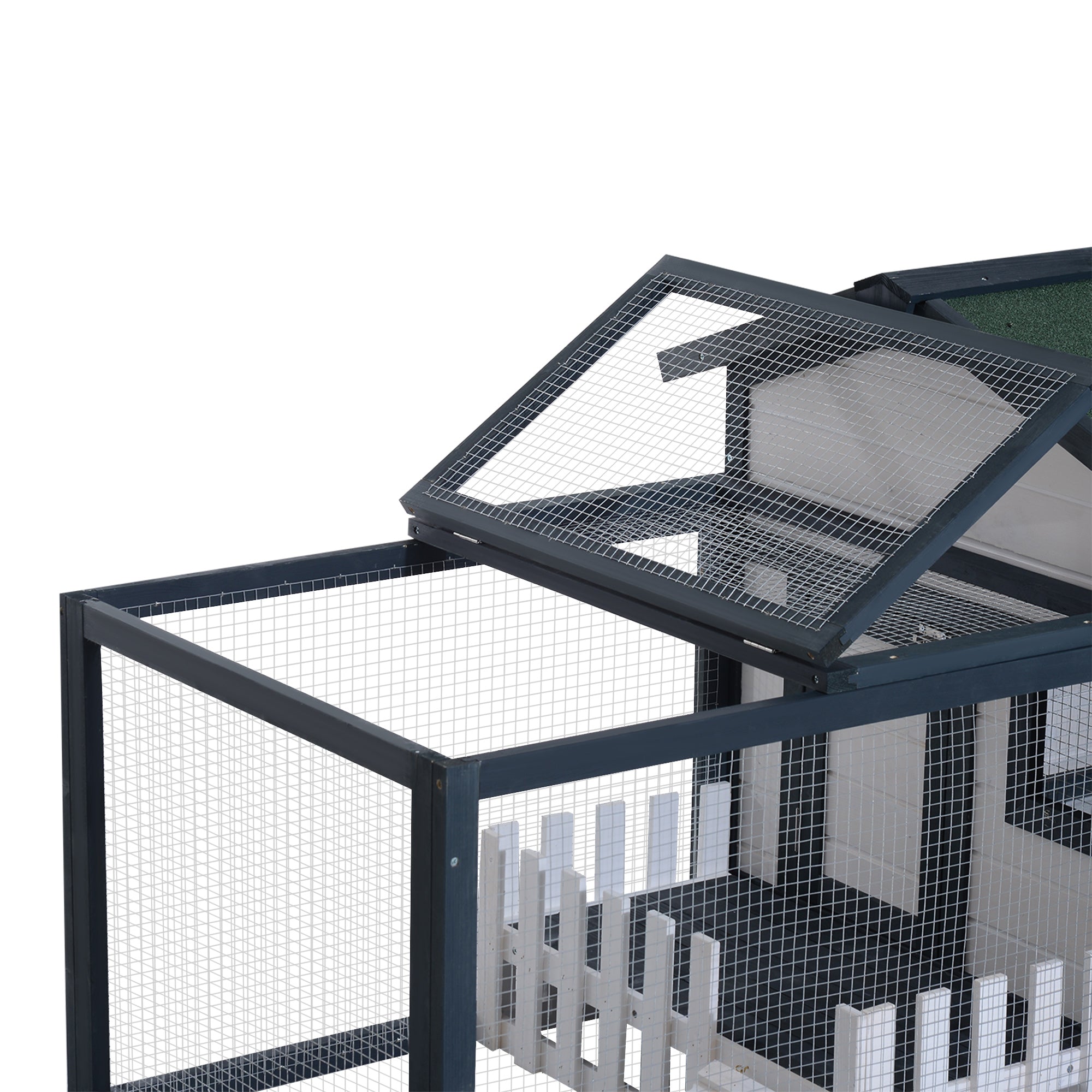 Outdoor Rabbit Hutch in Fir Wood with House and Exercise Area, 151x78x84.5 cm, Green and White