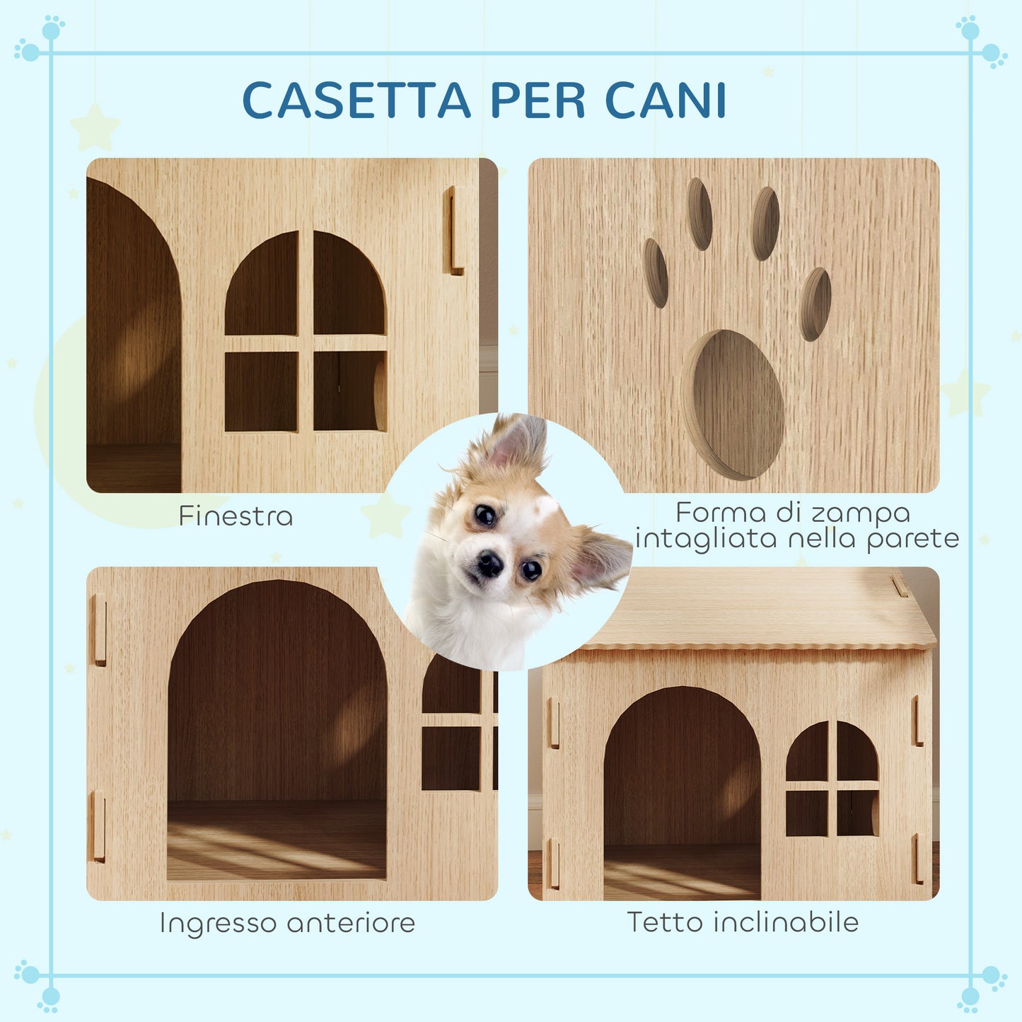 Indoor Dog House with Window and Front Entrance, Wooden, 49.5x41x51 cm, Oak color