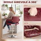 Bar Stool with Backrest and Armrests, Adjustable Height and Footrest, Faux Leather Red