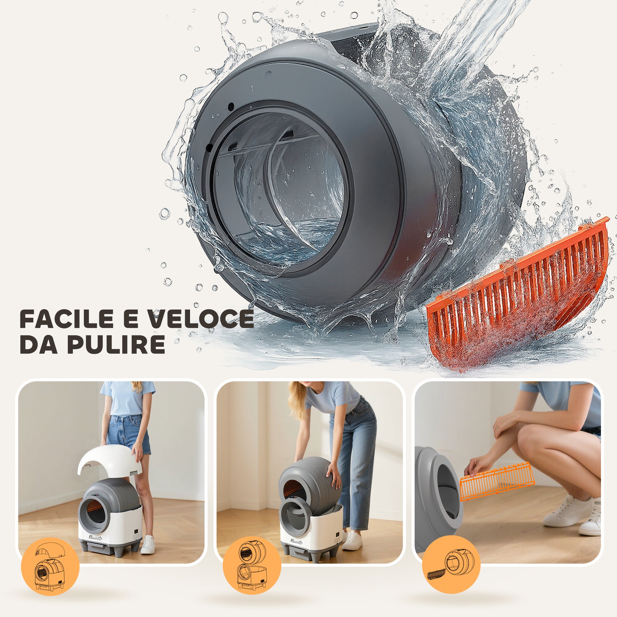 Self-Cleaning Cat Litter Box 1-5 kg with Fragrance Box and Bags, PP, 55.5x51x58.5 cm, White and Grey