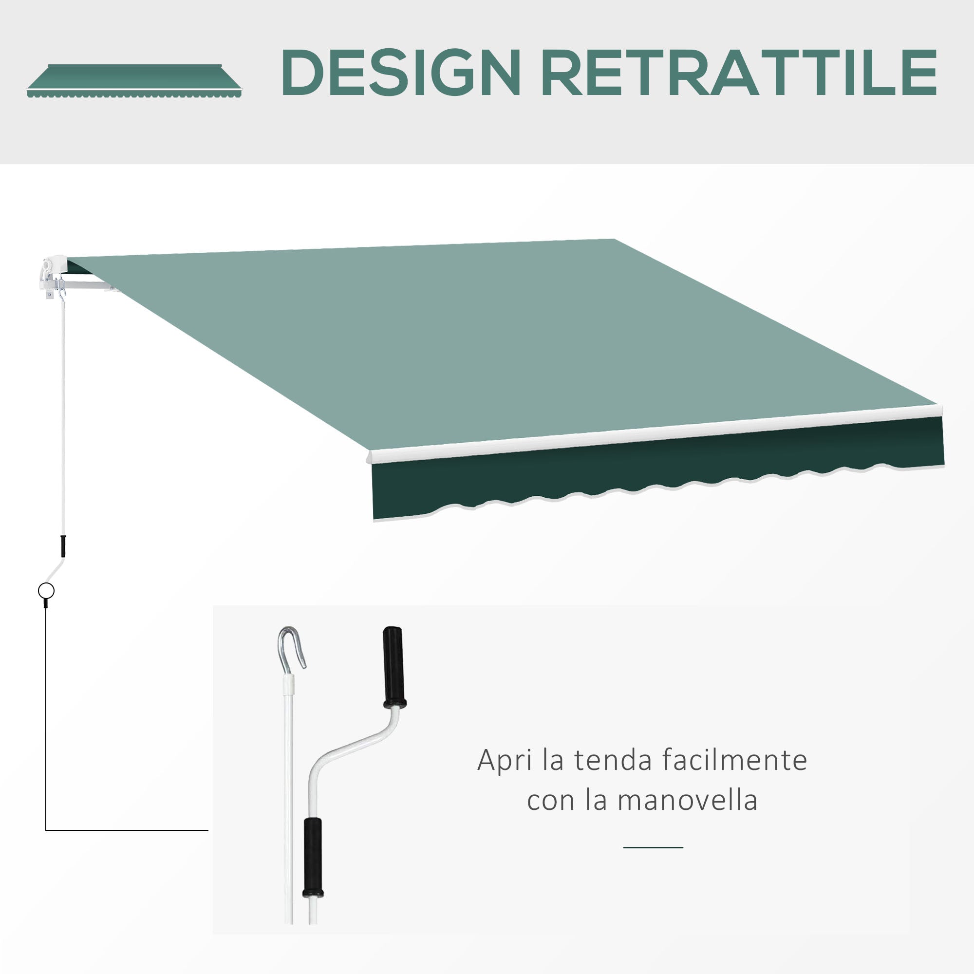 Outsunny 2.5x2m Manual Roller Arm Awning in Aluminum and Polyester, Green