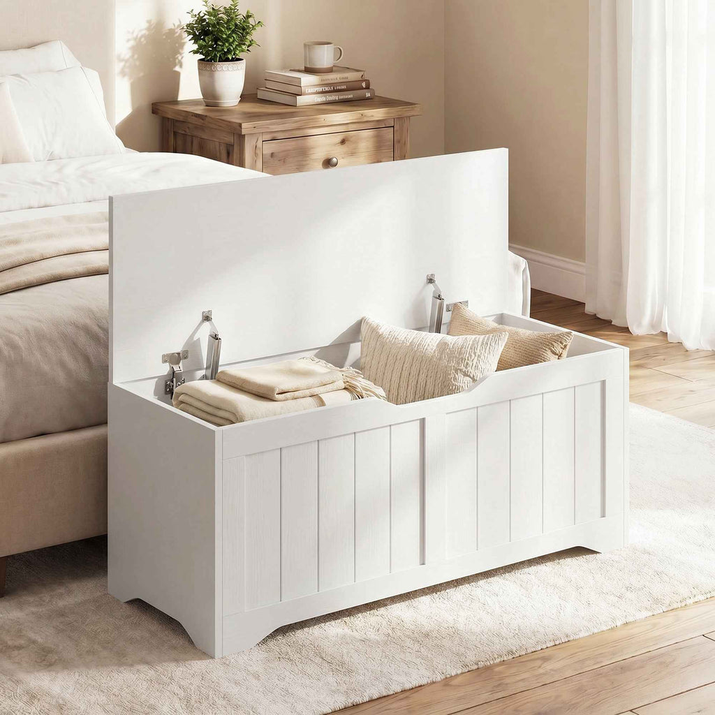 HOMCOM 136L Wooden Storage Bench with Lift-Top Lid, 100x40x45cm, White