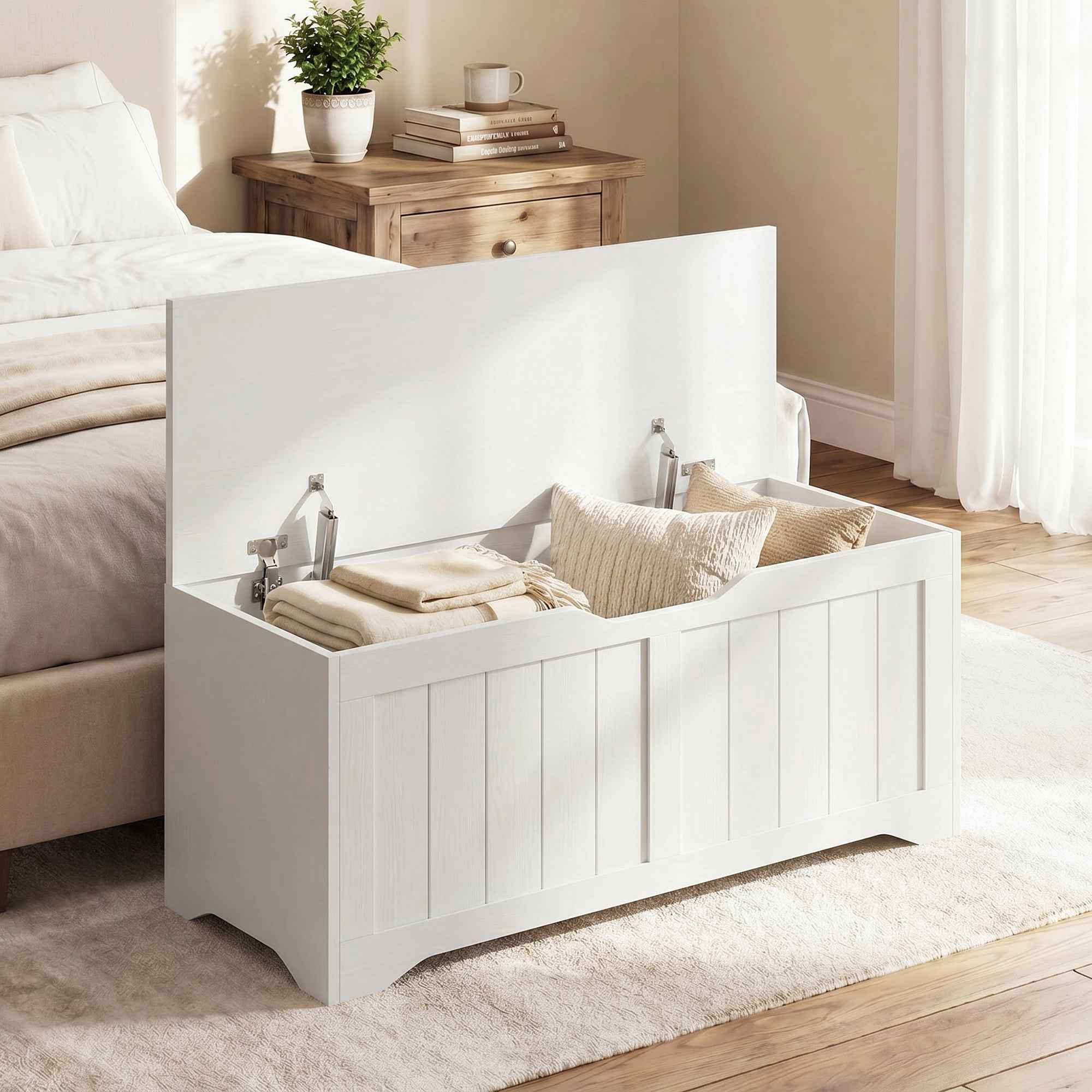 HOMCOM 136L Wooden Storage Bench with Lift-Top Lid, 100x40x45cm, White