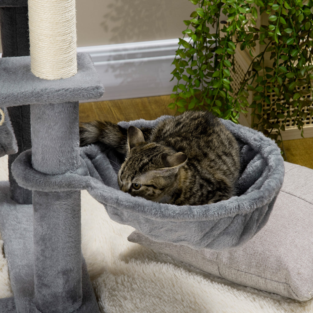 Cat Tree with Sisal Poles, House, Bed and Hammocks, 48x48x140cm, Grey